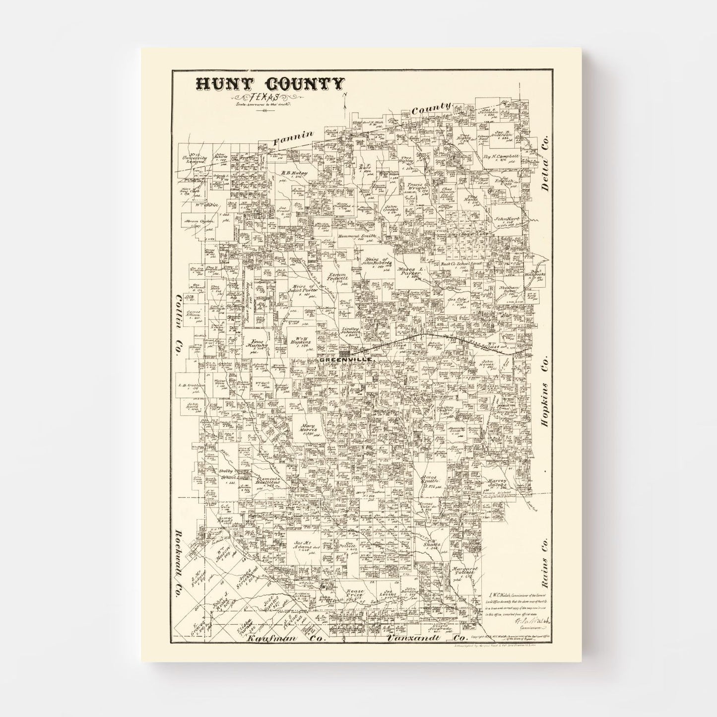 Vintage Map of Hunt County, Texas, 1879
