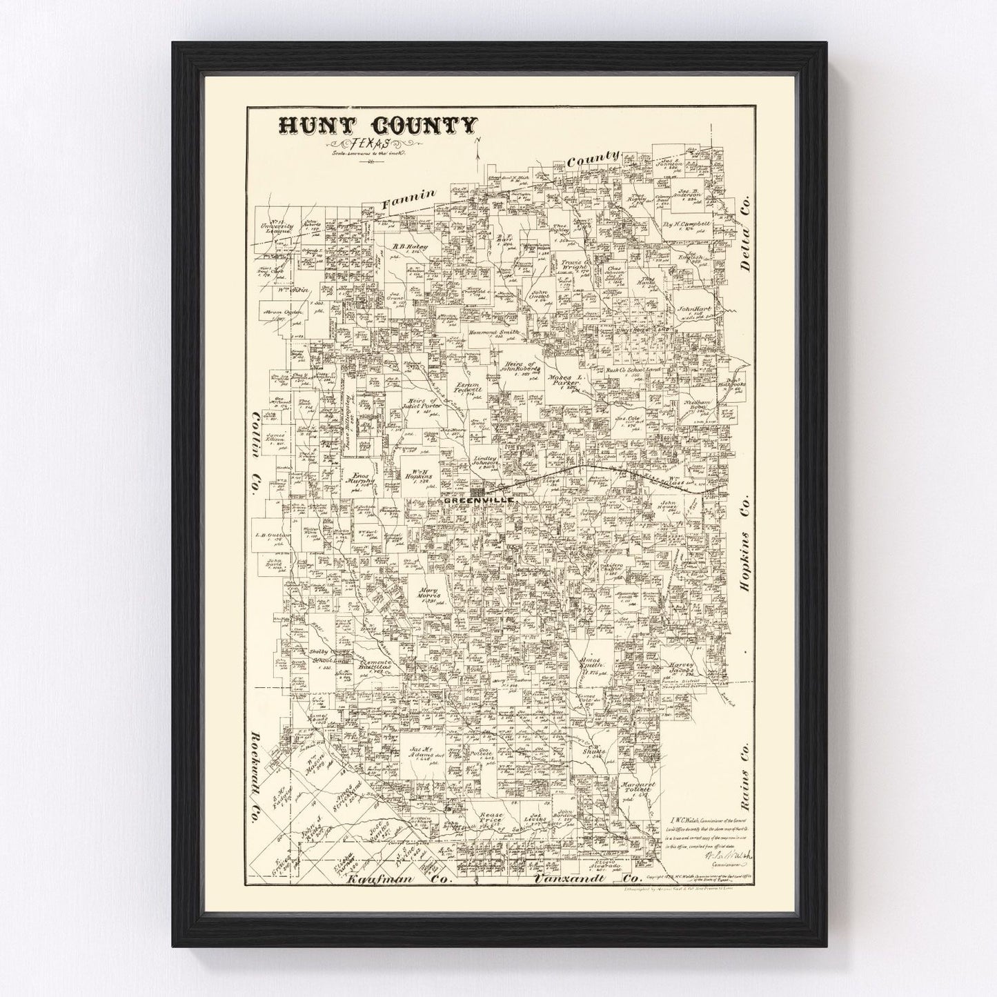 vintage map of Hunt County, Texas, 1879