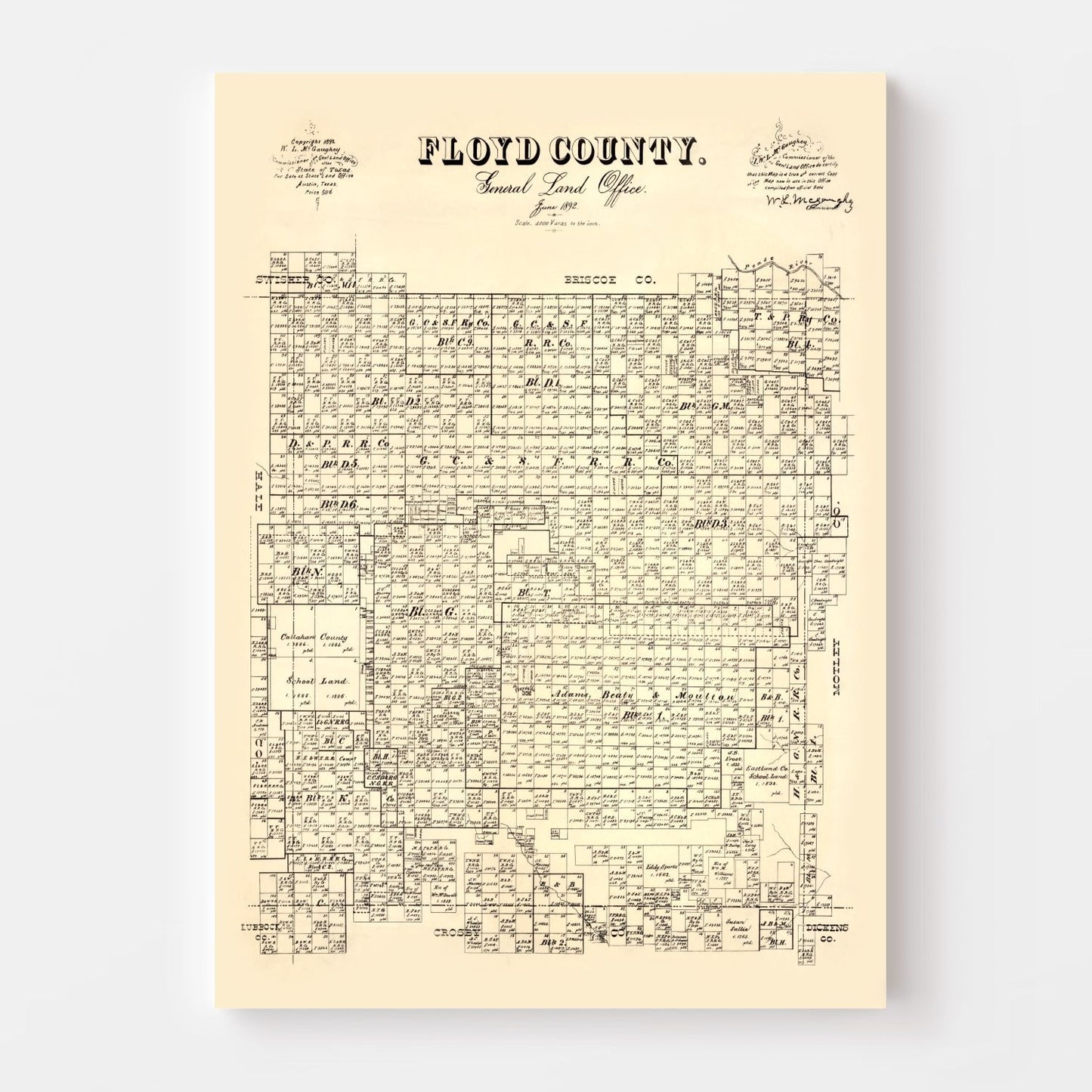 Vintage Map of Floyd County, Texas 1892
