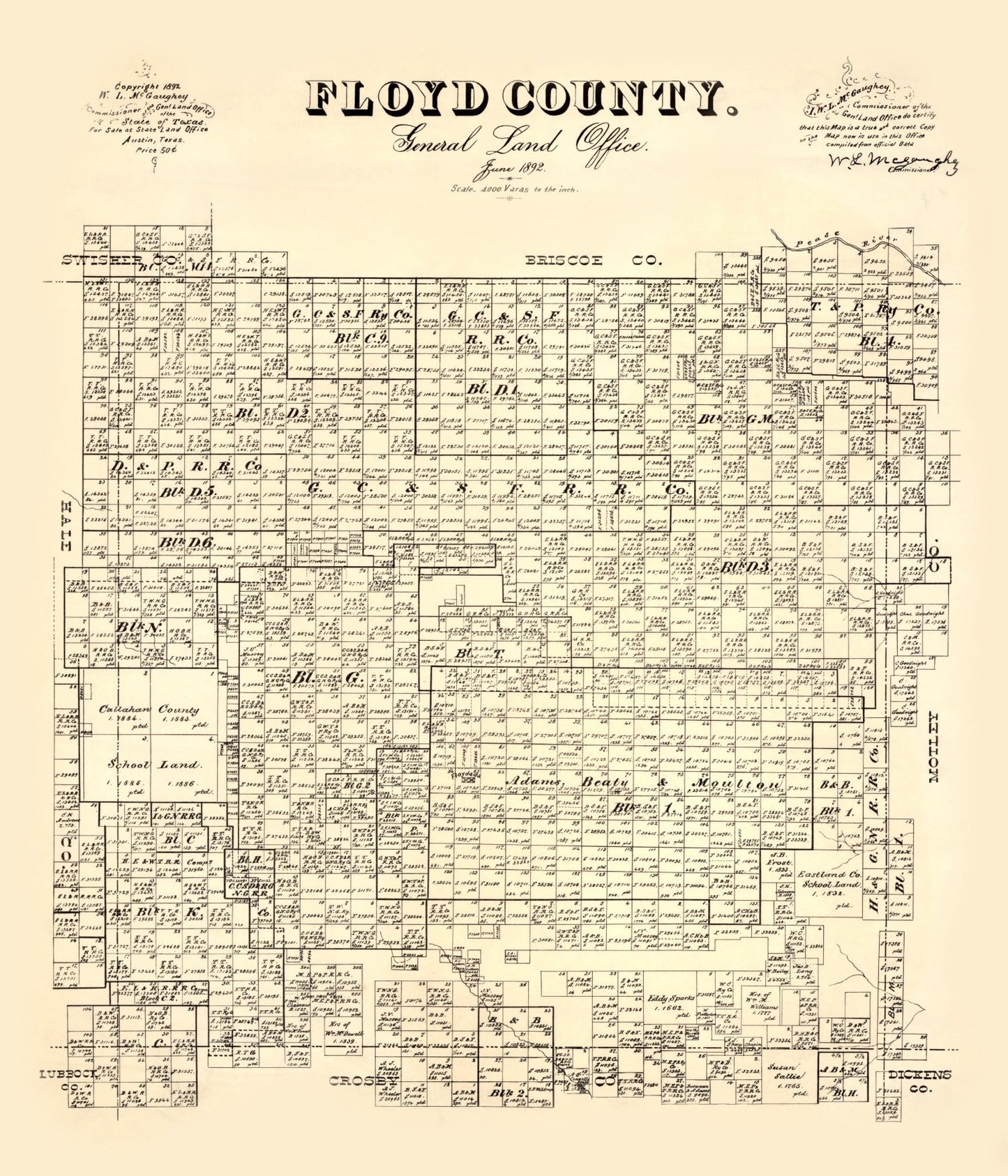 Vintage Map of Floyd County, Texas 1892