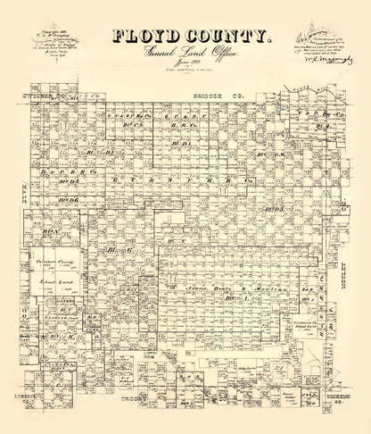 Vintage Map of Floyd County, Texas 1892