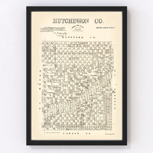 Vintage map of Hutchinson County, Texas, 1891