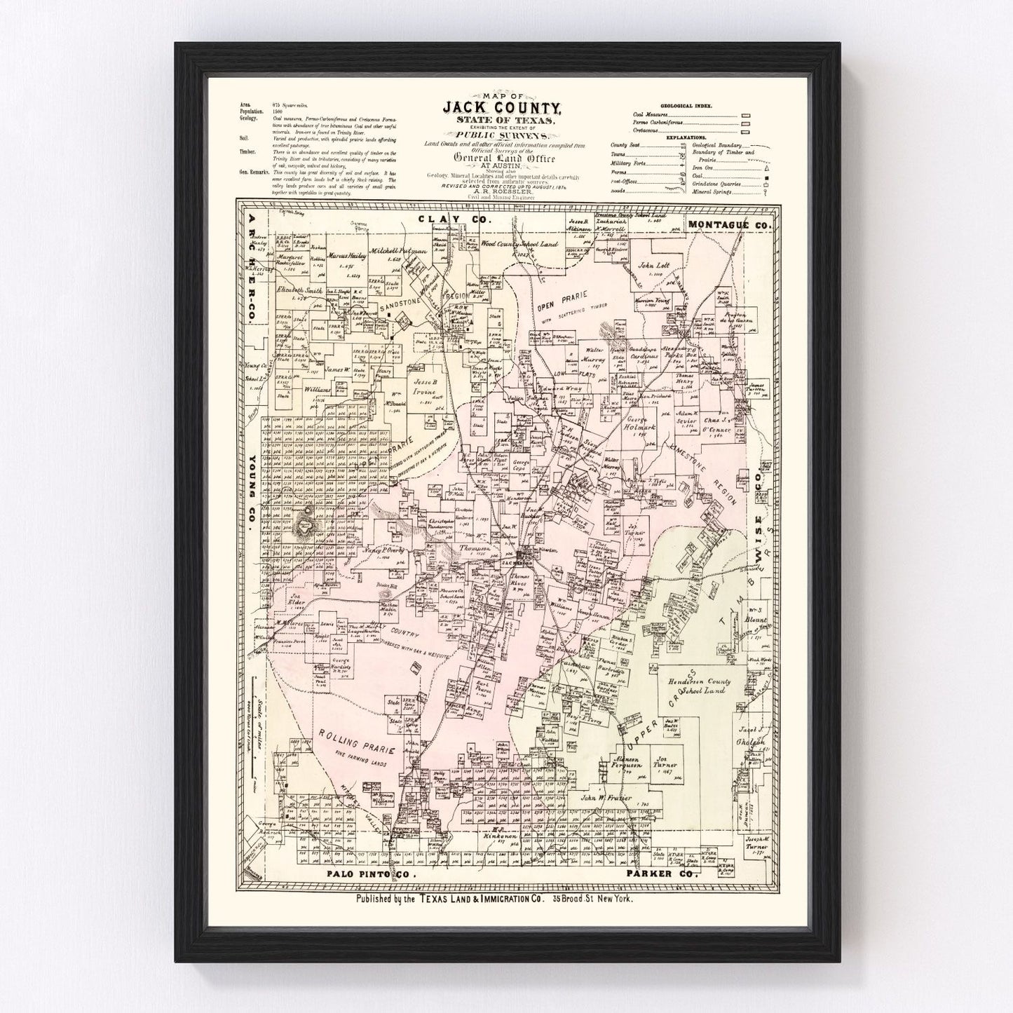 Vintage map of Jack County, Texas, 1876