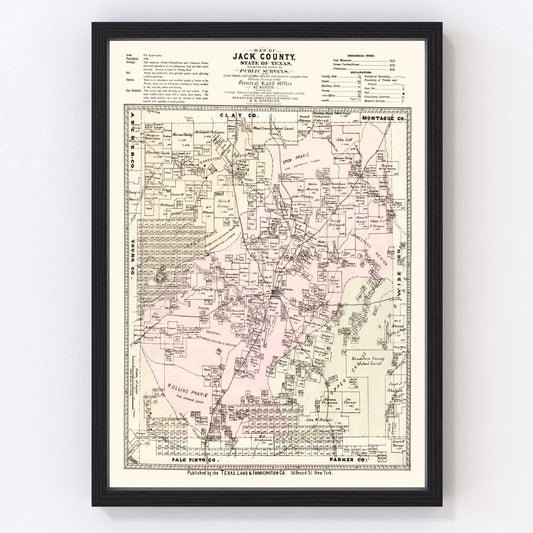 Vintage map of Jack County, Texas, 1876