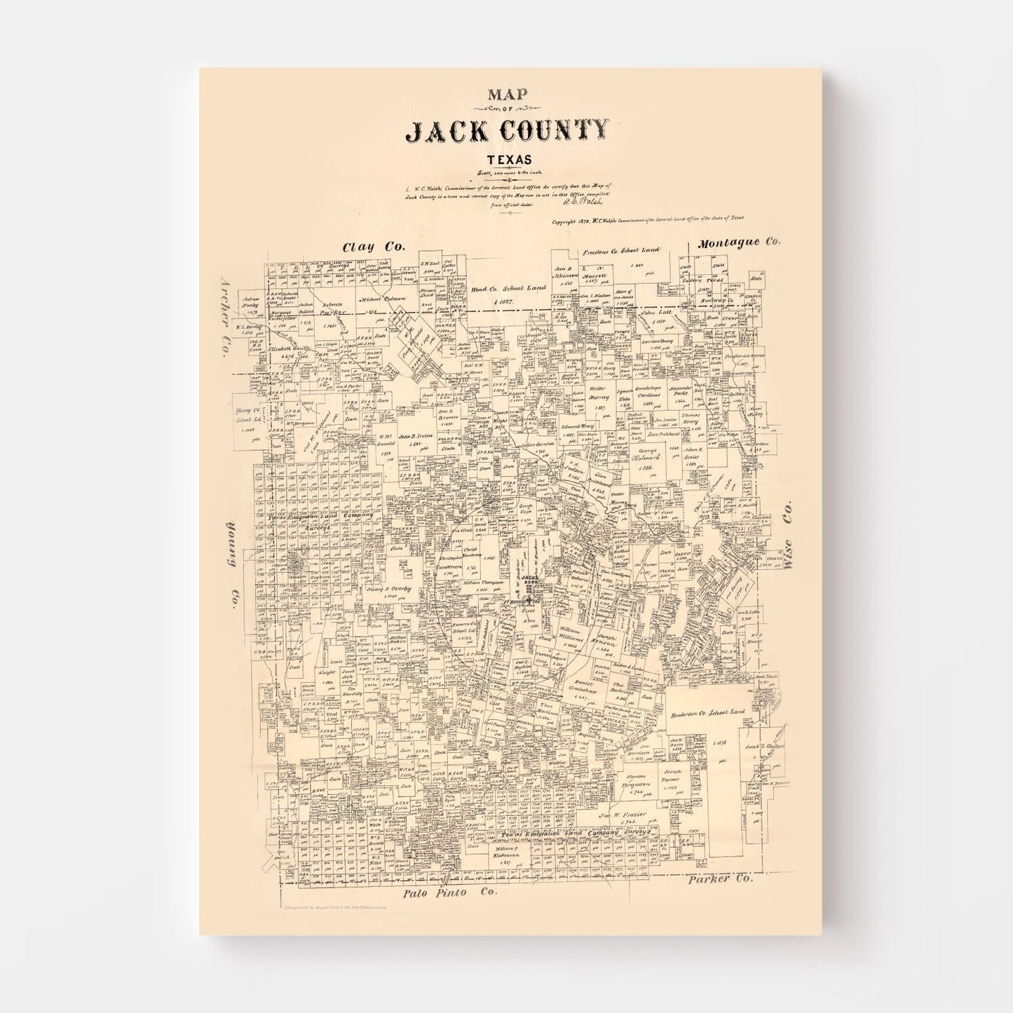 Vintage Map of Jack County, Texas, 1879