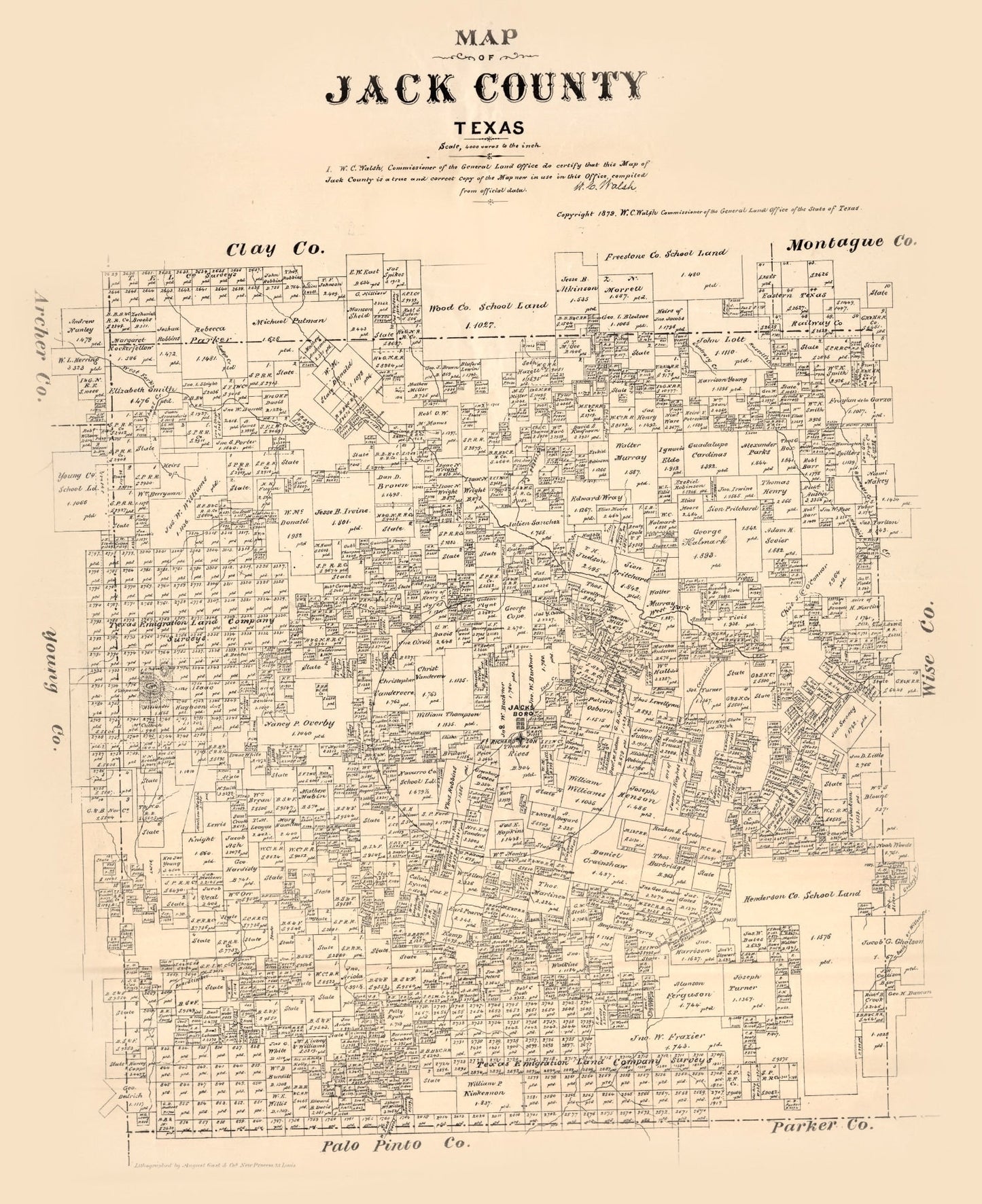 Vintage Map of Jack County, Texas, 1879