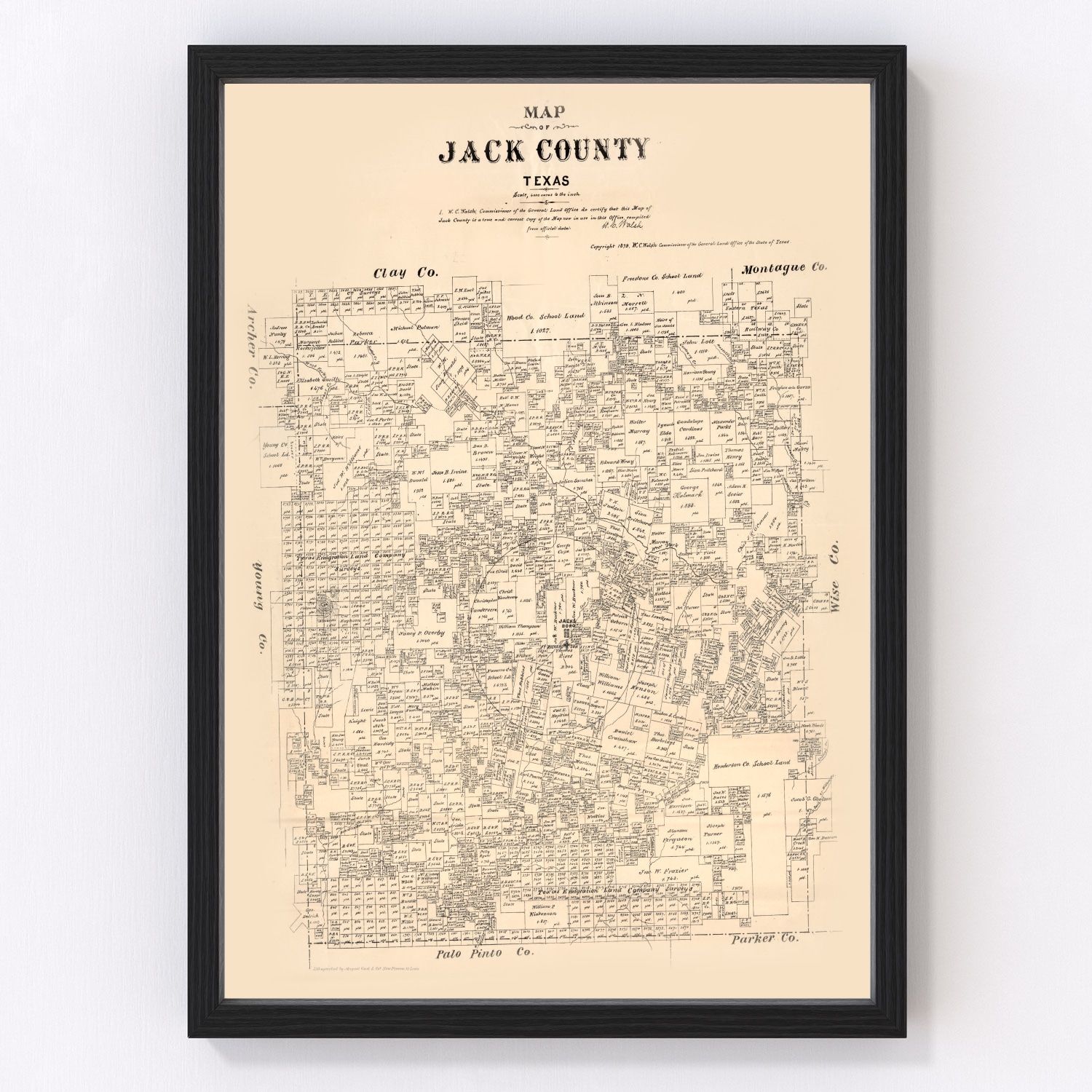 Vintage map of Jack County, Texas, 1879