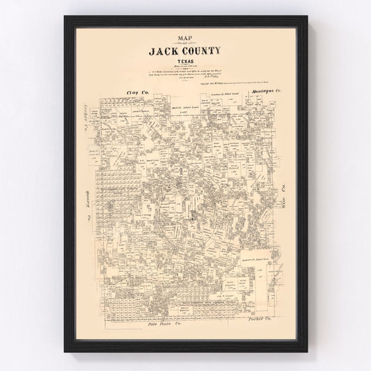 Vintage map of Jack County, Texas, 1879