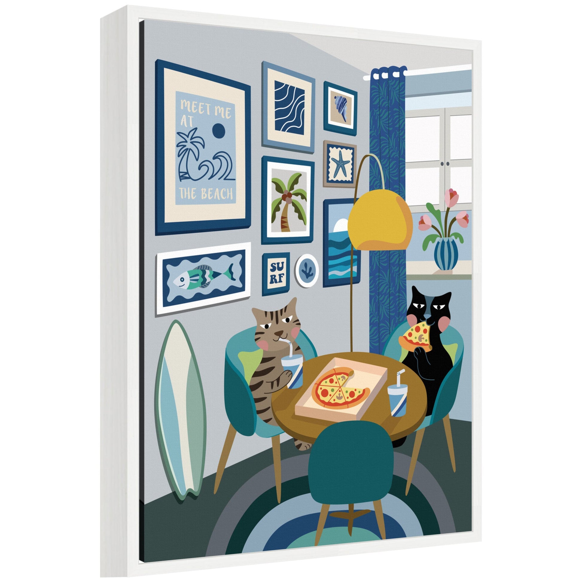Pizza cats framed canvas wall art