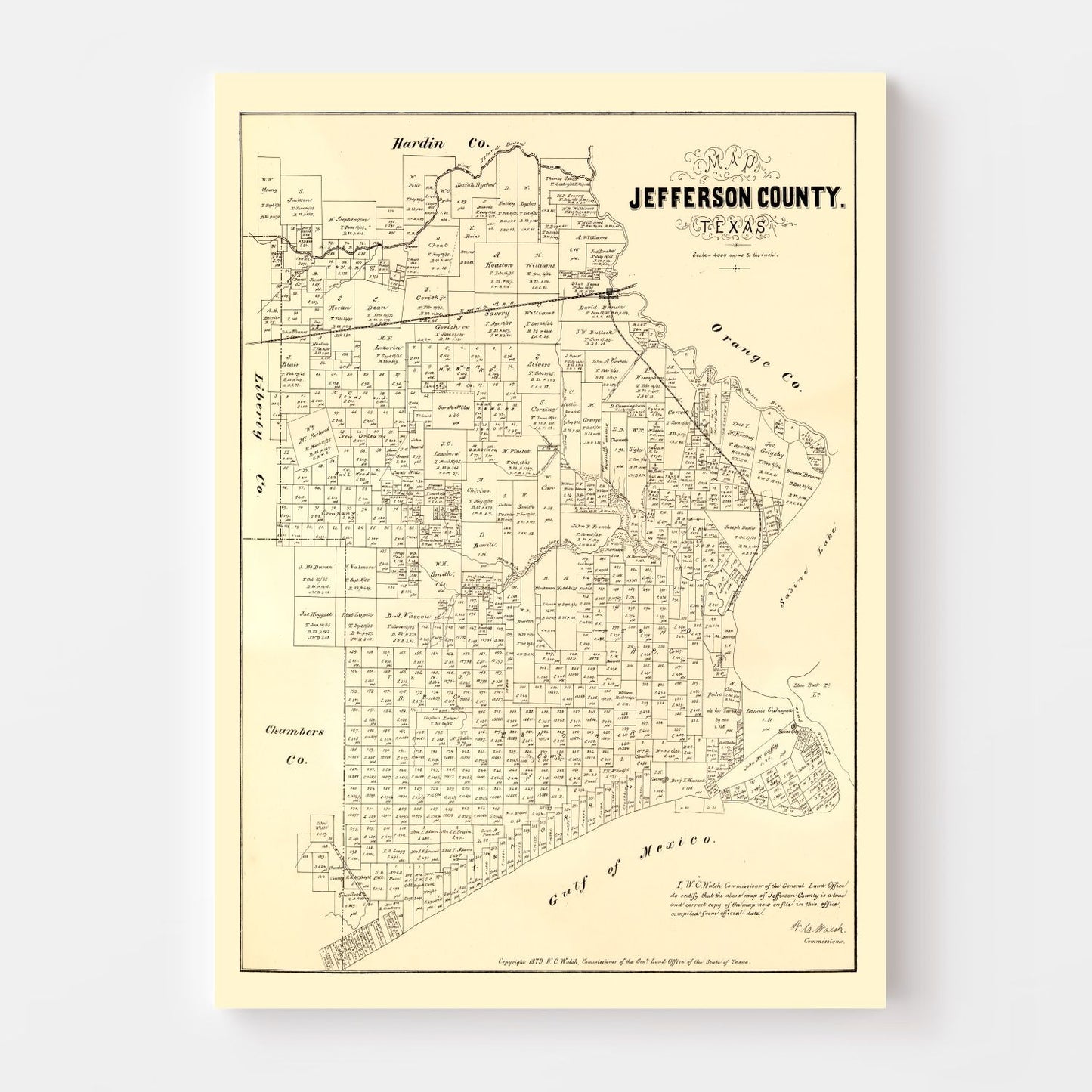 Vintage Map of Jefferson County, Texas, 1879