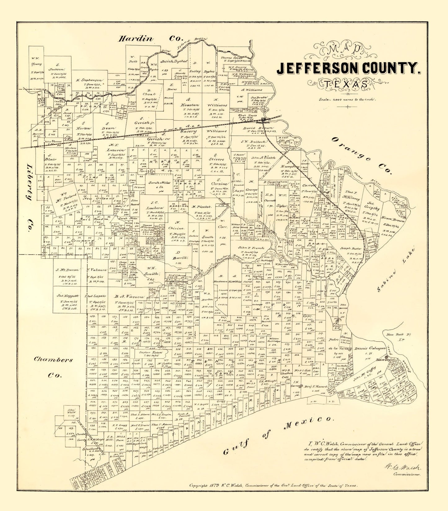 Vintage Map of Jefferson County, Texas, 1879