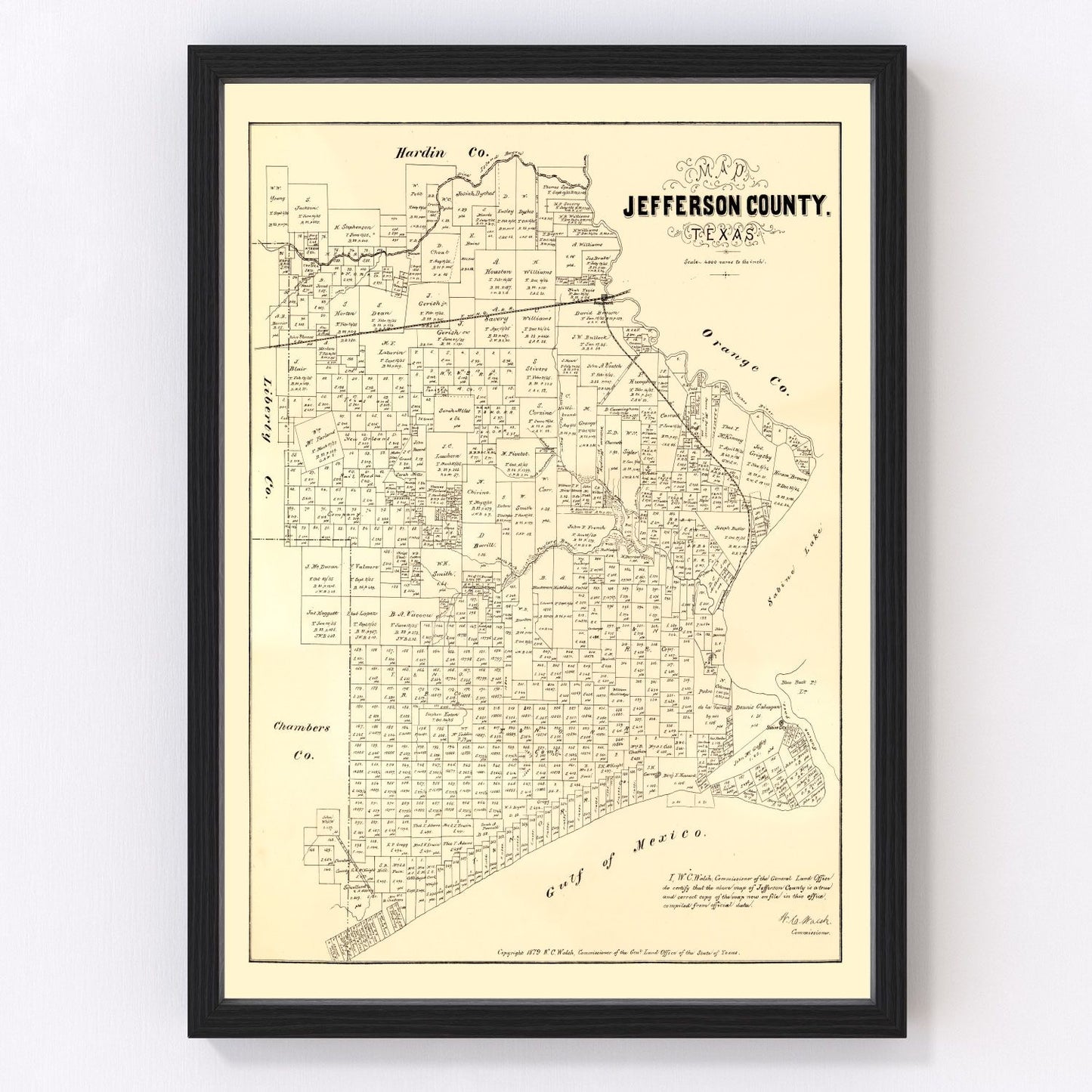 Vintage map of Jefferson County, Texas, 1879