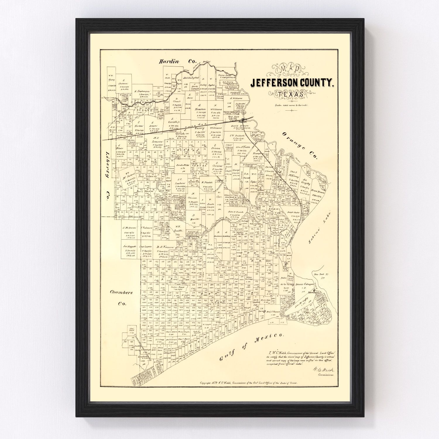 Vintage map of Jefferson County, Texas, 1879