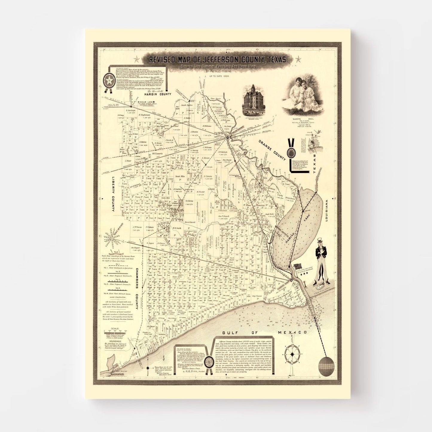 Vintage Map of Jefferson County, Texas, 1898
