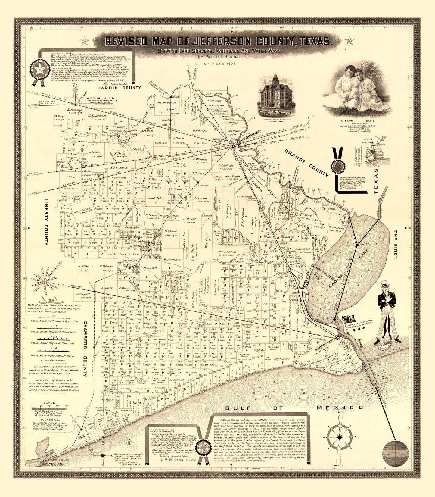 Vintage Map of Jefferson County, Texas, 1898