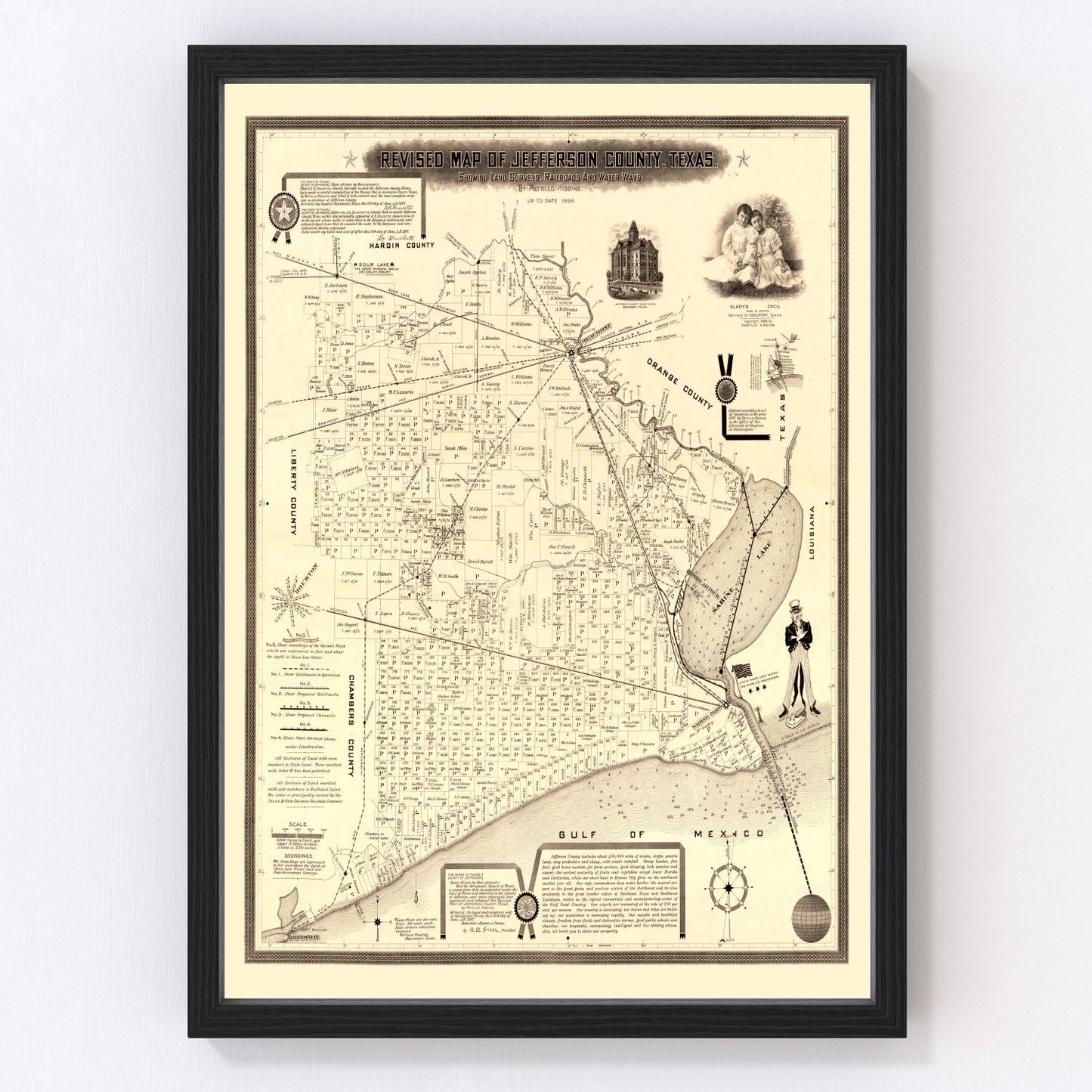 Vintage map of Jefferson County, Texas, 1898