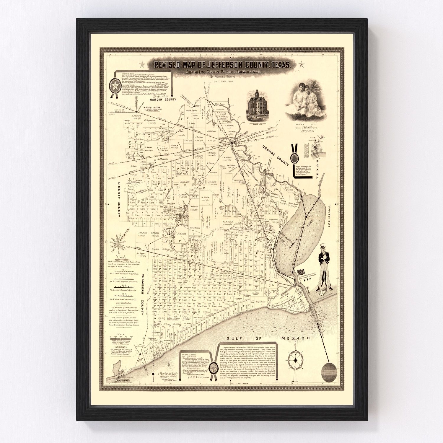 Vintage map of Jefferson County, Texas, 1898