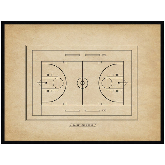 Vintage Sports Basketball Court Diagram Horizontal by The Creative Bunch Studio Framed Wall Art Print