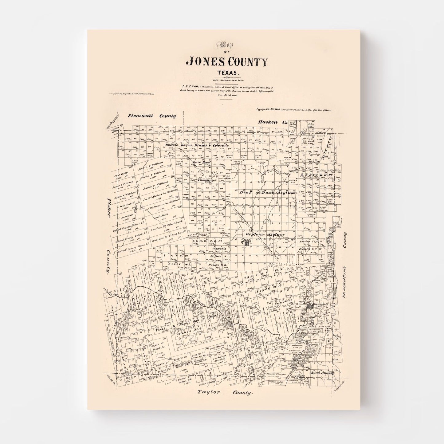 Vintage Map of Jones County, Texas, 1879