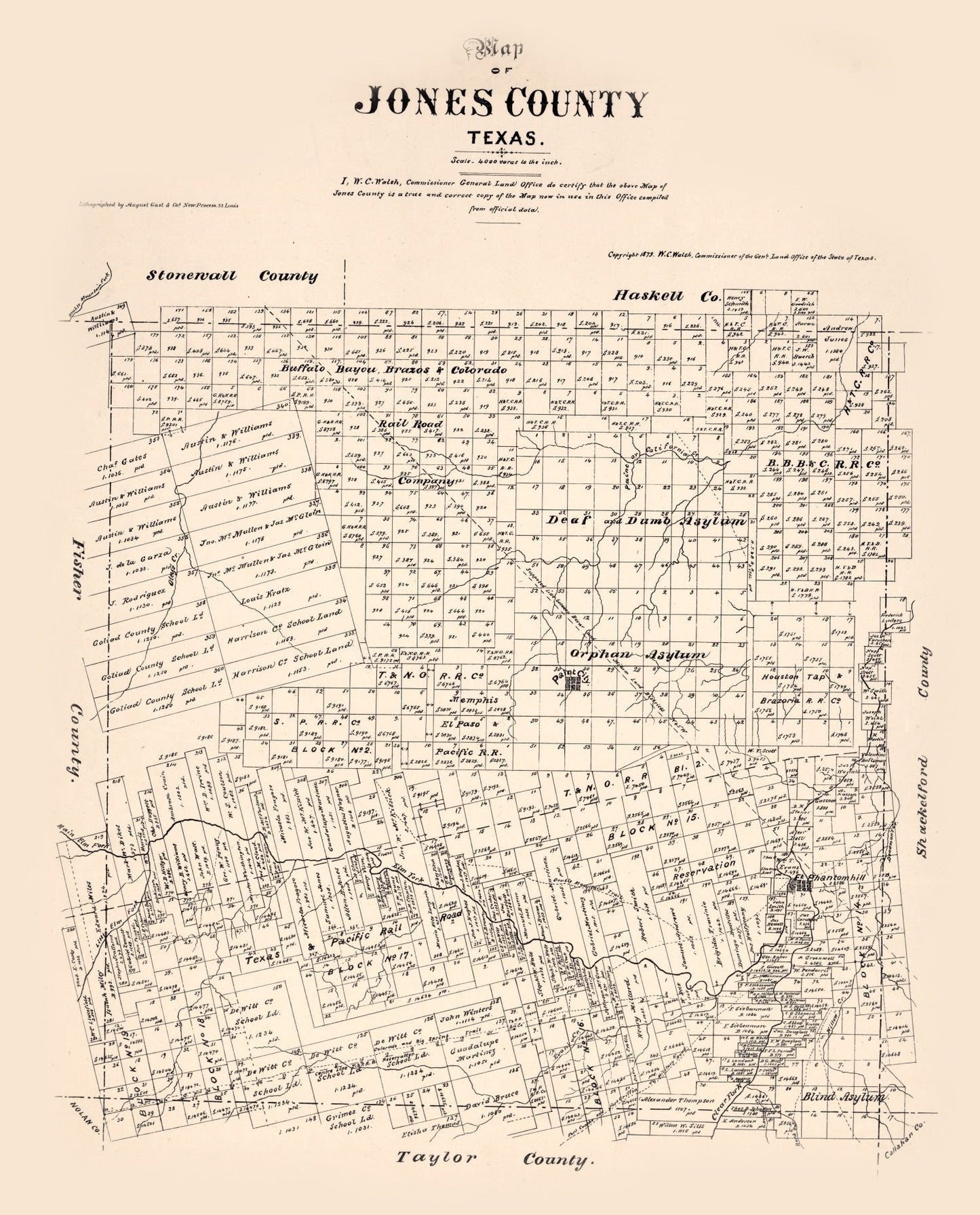 Vintage Map of Jones County, Texas, 1879