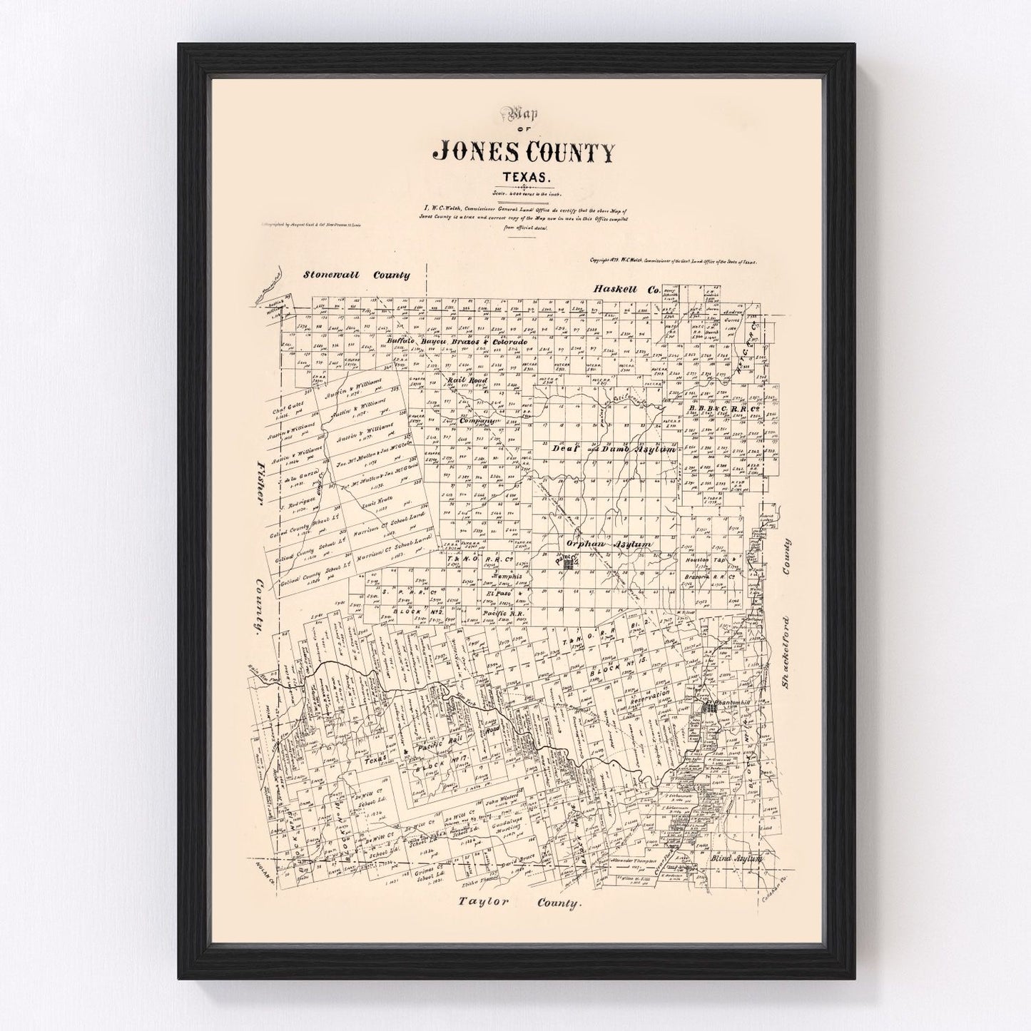 Vintage map of Jones County, Texas, 1879