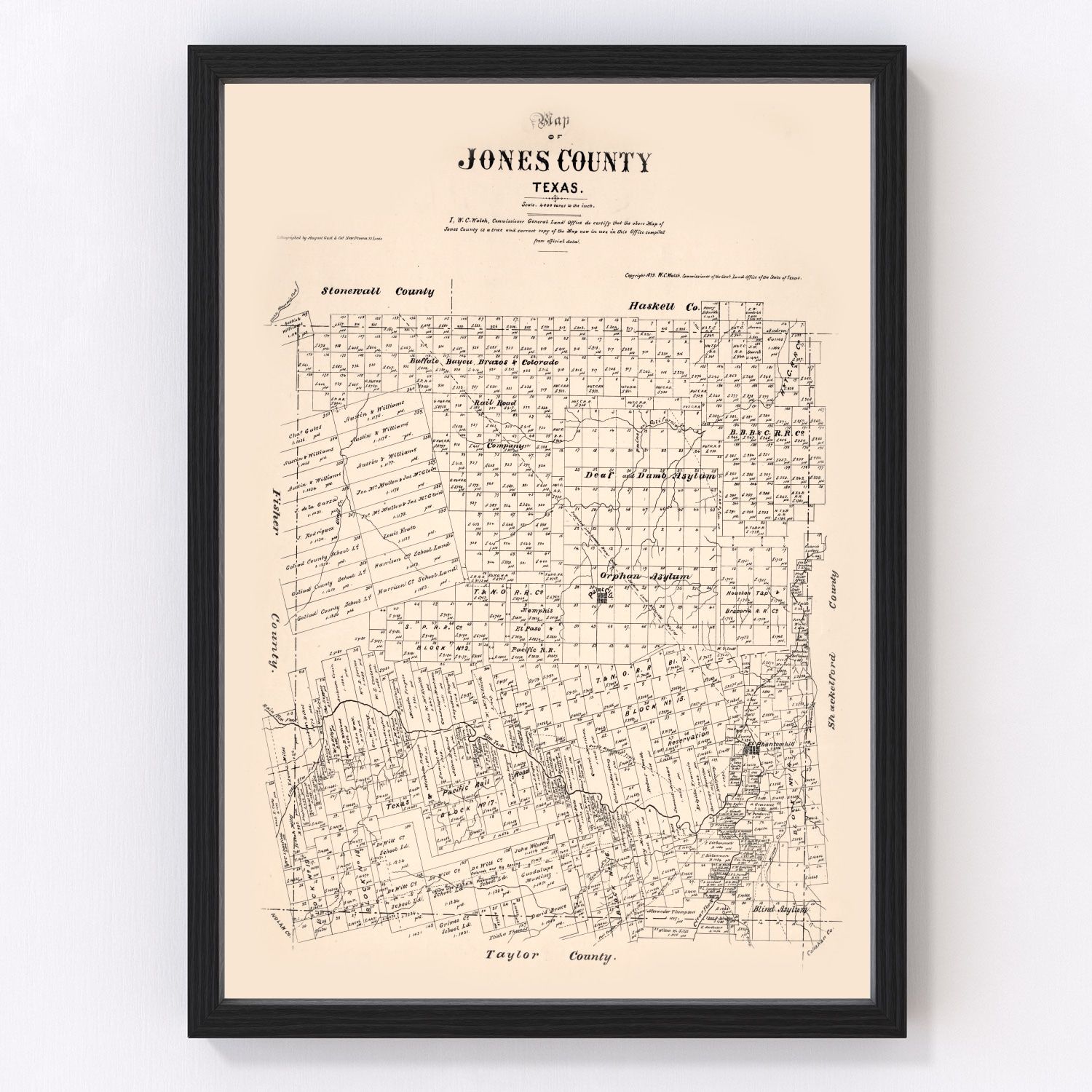 Vintage map of Jones County, Texas, 1879