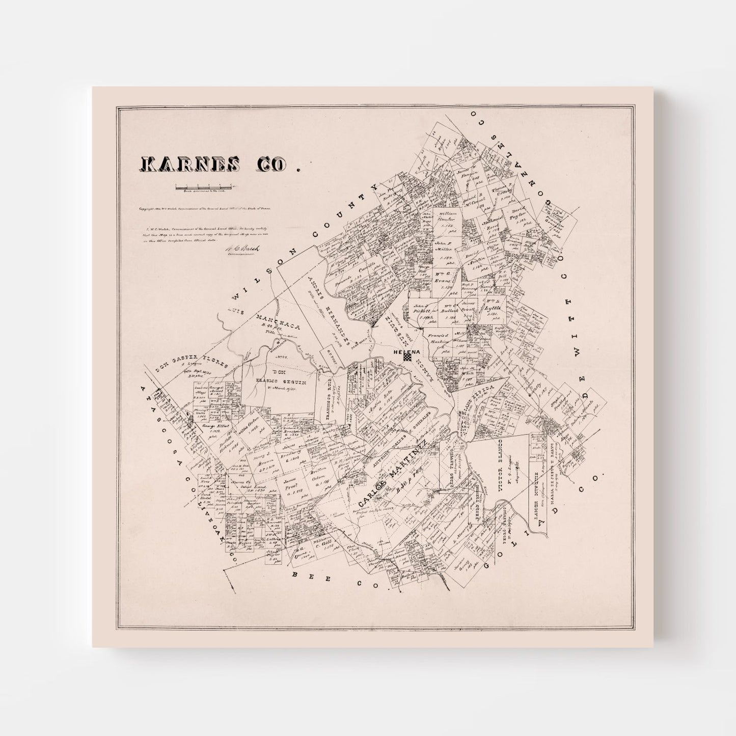 Vintage Map of Karnes County, Texas, 1880