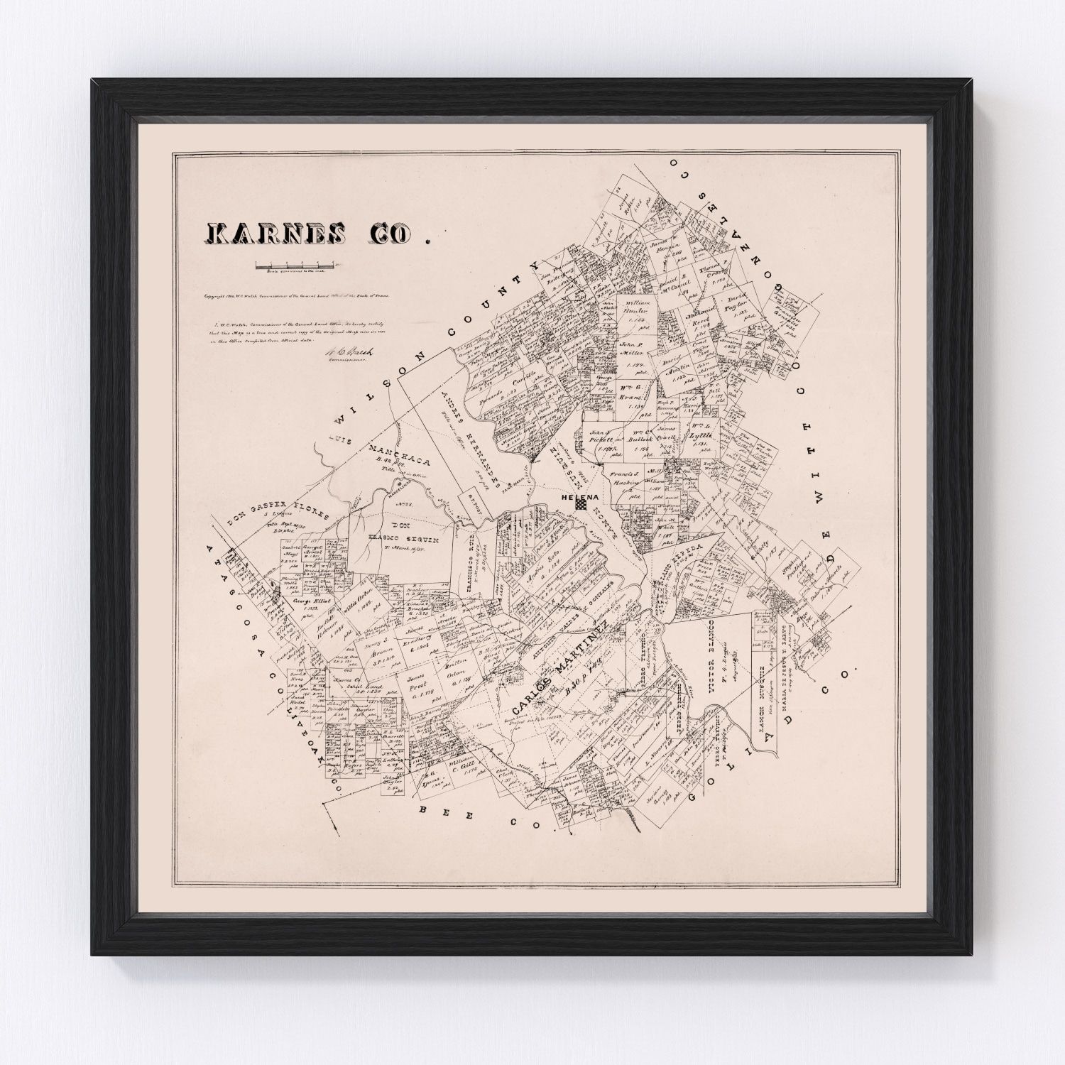 Vintage map of Karnes County, Texas, 1880