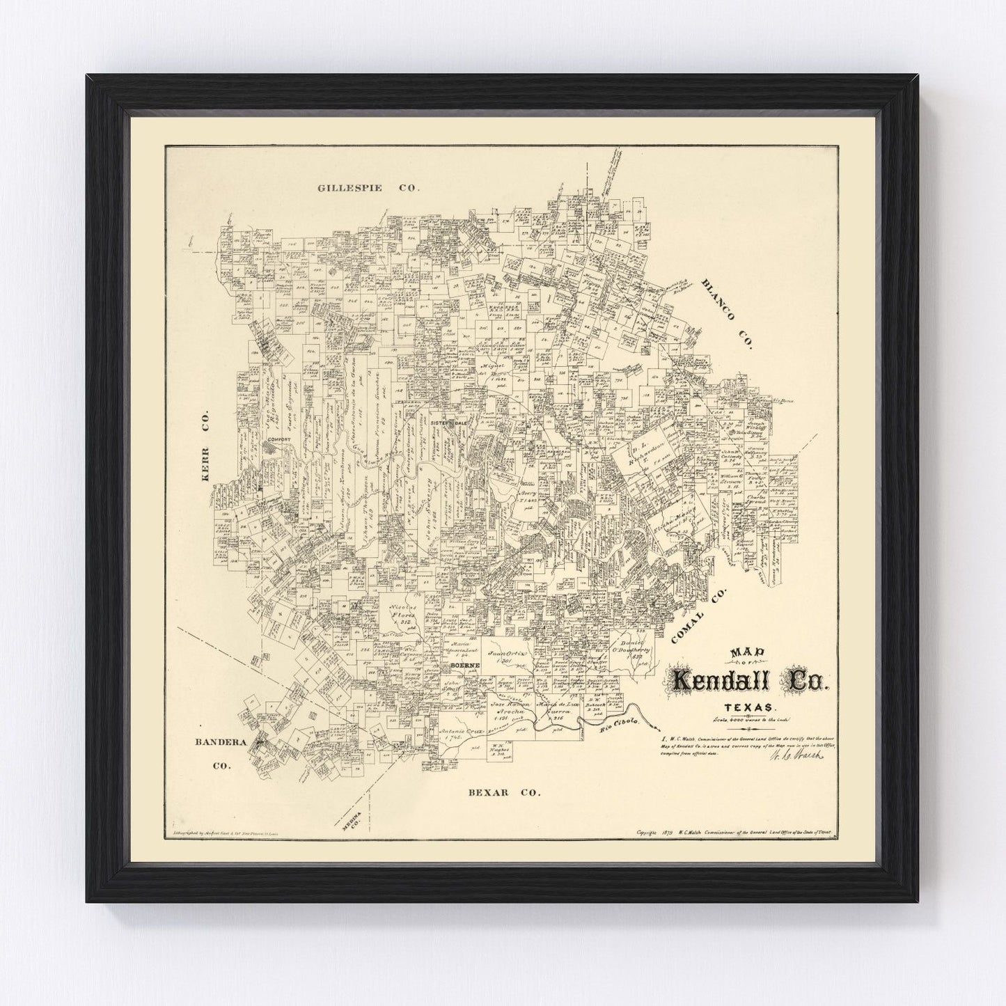 Vintage map of Kendall County, Texas, 1879
