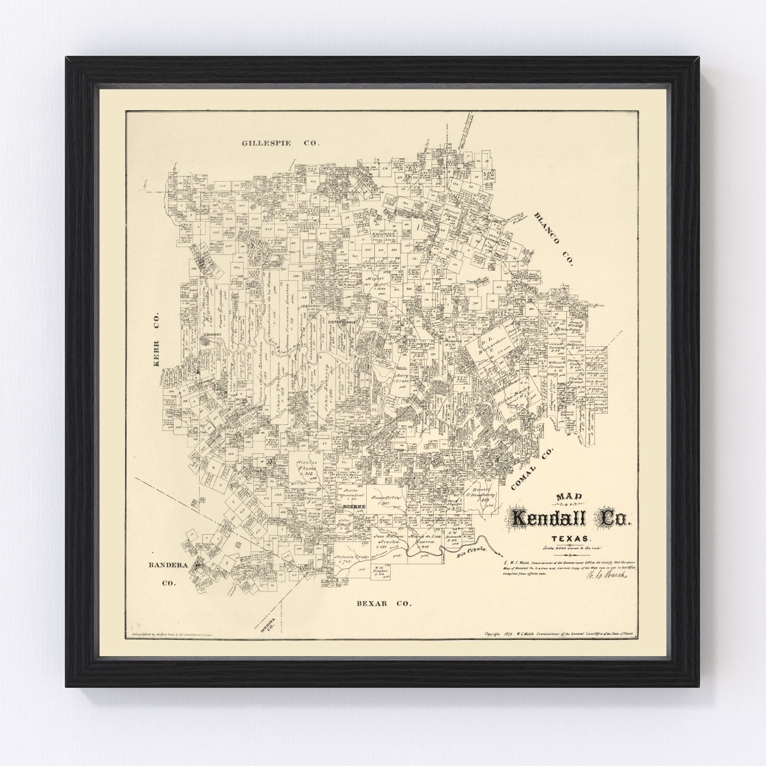 Vintage map of Kendall County, Texas, 1879