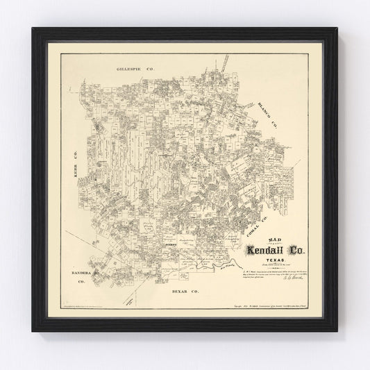 Vintage map of Kendall County, Texas, 1879