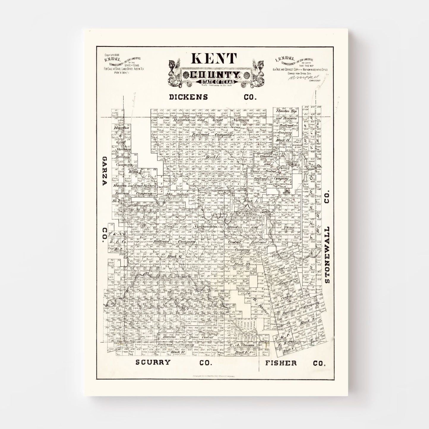 Vintage Map of Kent County, Texas, 1888