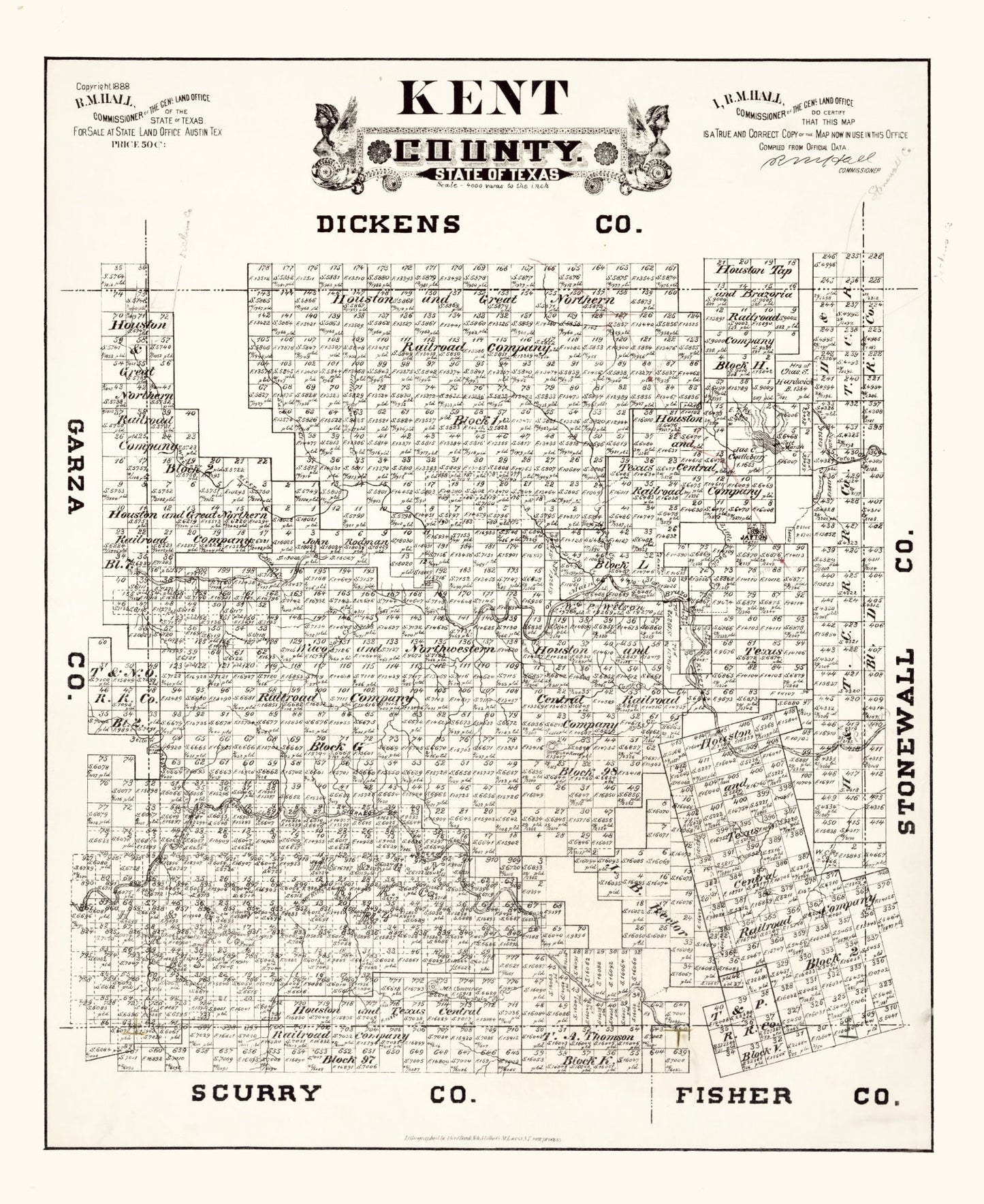 Vintage Map of Kent County, Texas, 1888