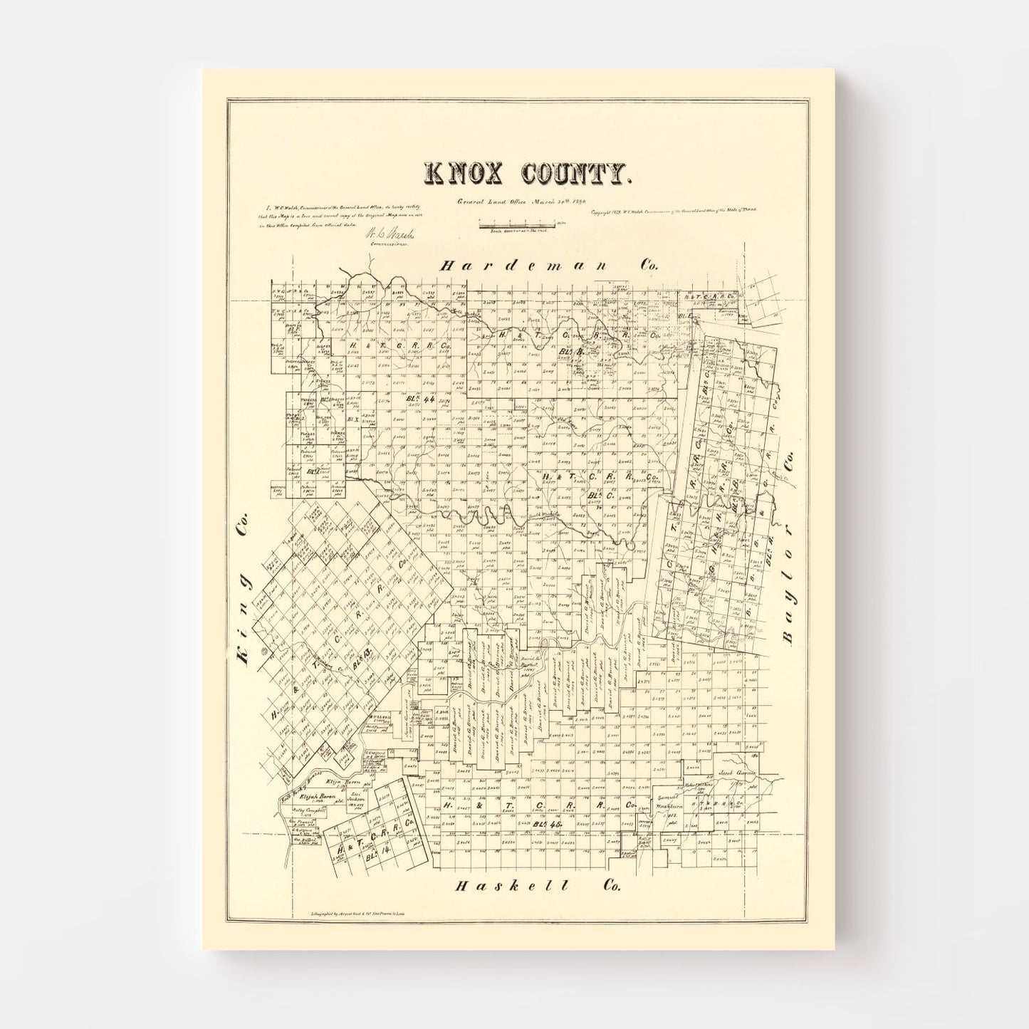 Vintage Map of Knox County, Texas, 1879