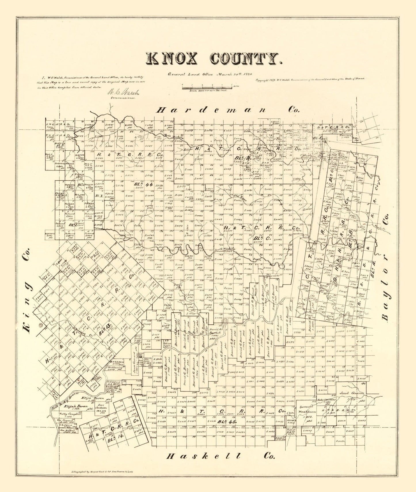 Vintage Map of Knox County, Texas, 1879