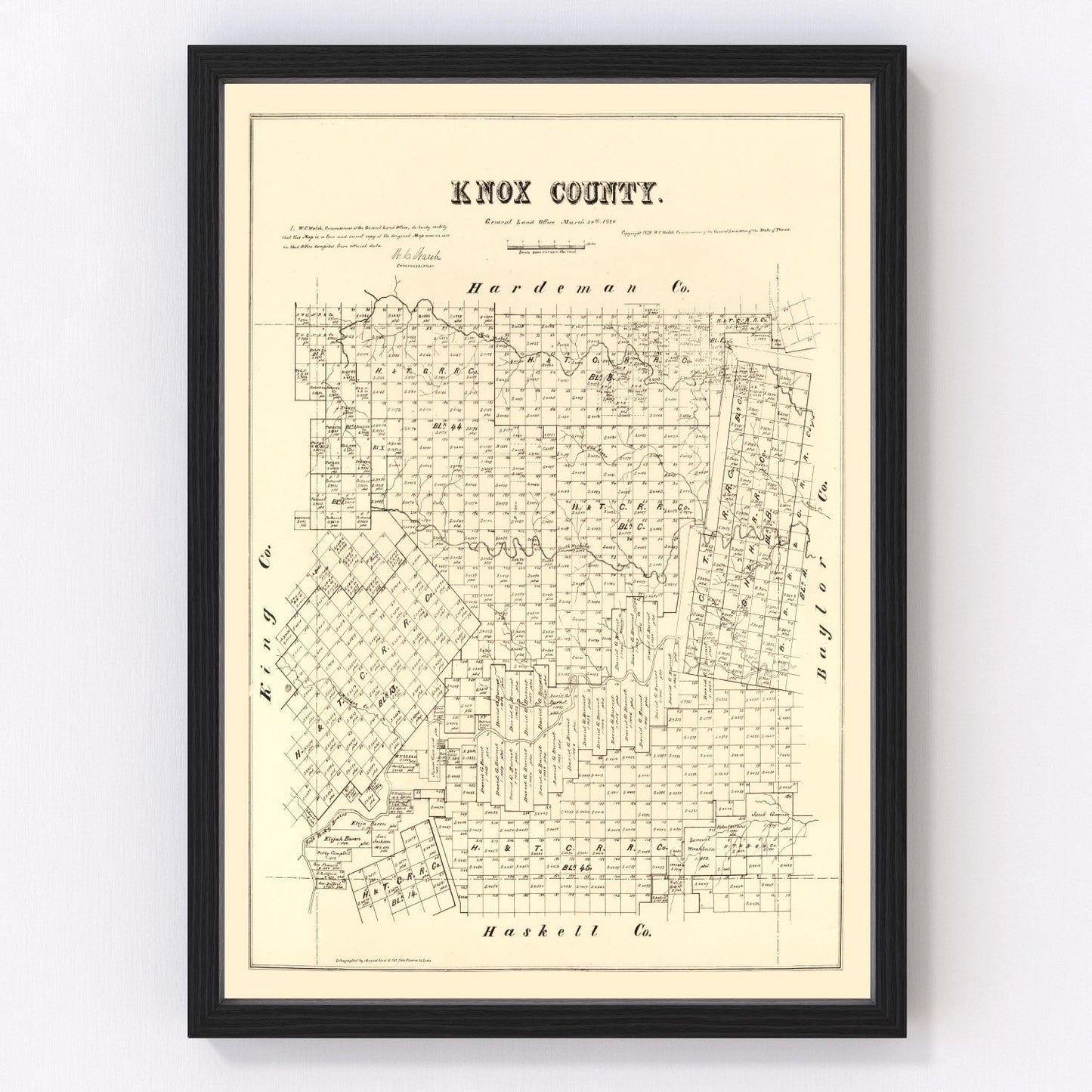 vintage map of Knox County, Texas, 1879