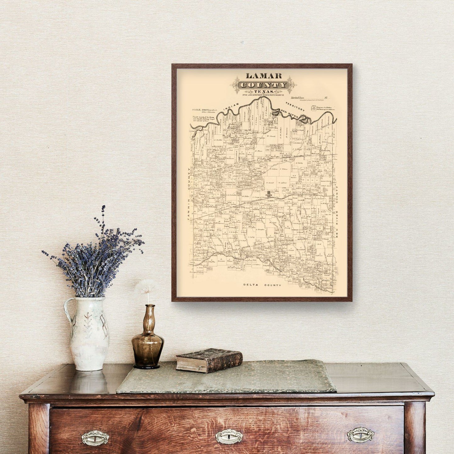 Vintage Map of Lamar County, Texas, 1870