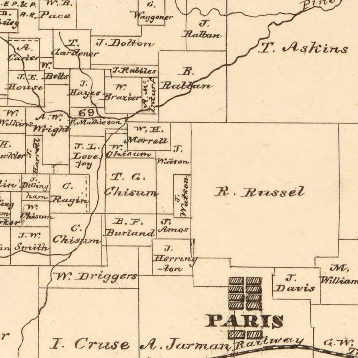 Vintage Map of Lamar County, Texas, 1870