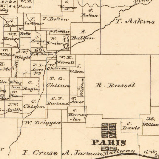 Vintage Map of Lamar County, Texas, 1870