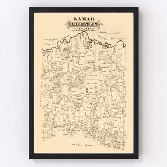 Vintage map of Lamar County, Texas, 1870