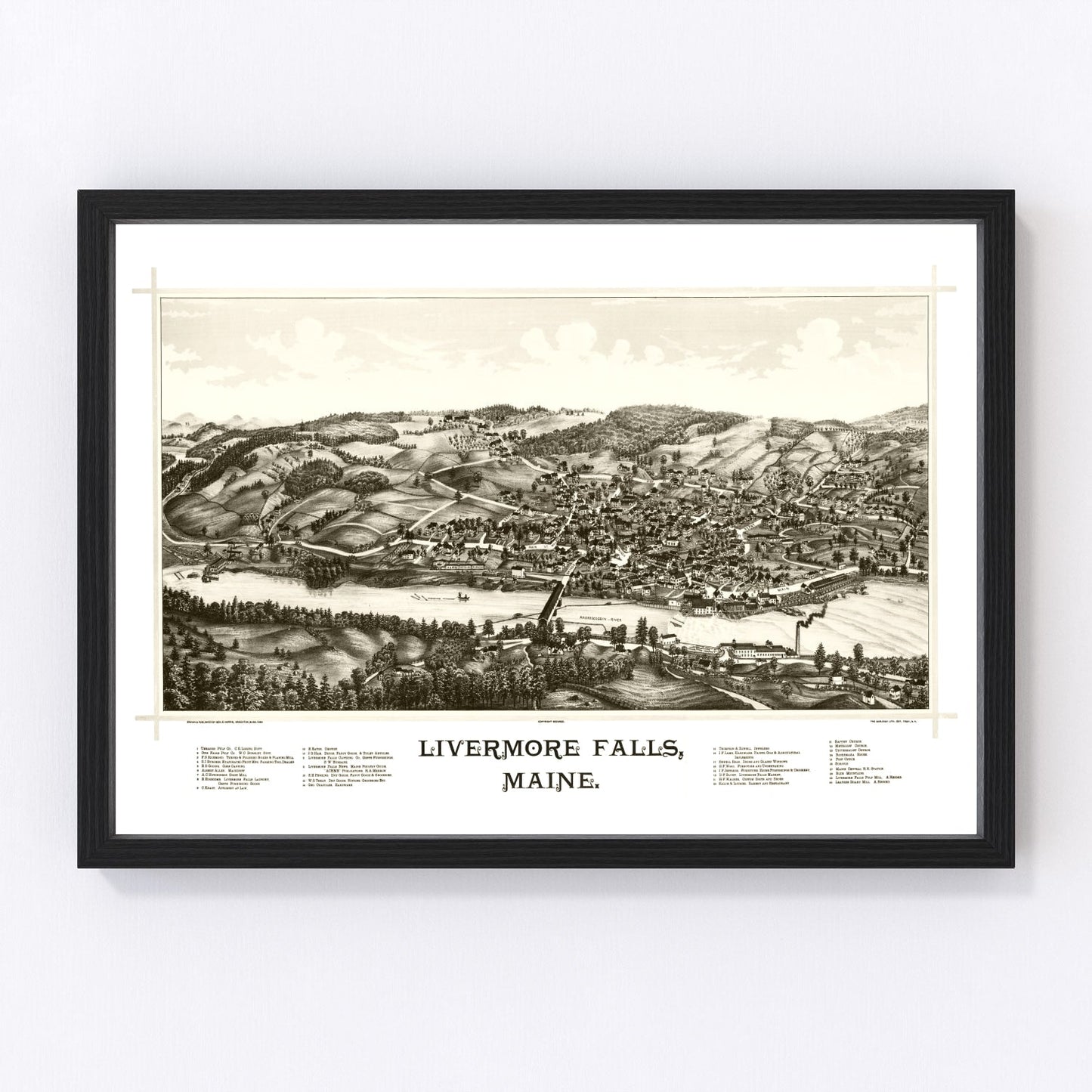vintage map of Livermore Falls, Maine, 1889