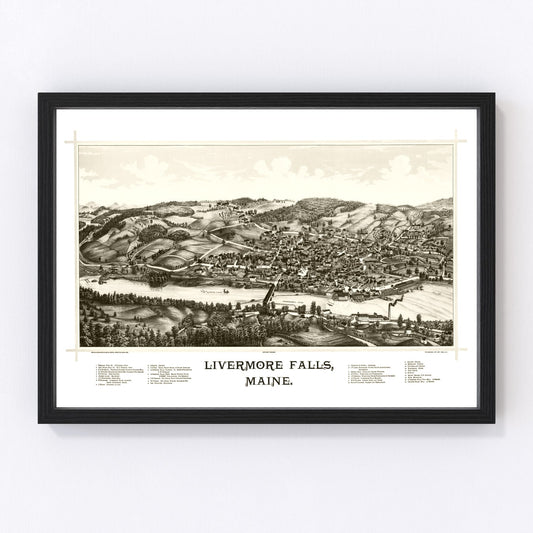 vintage map of Livermore Falls, Maine, 1889