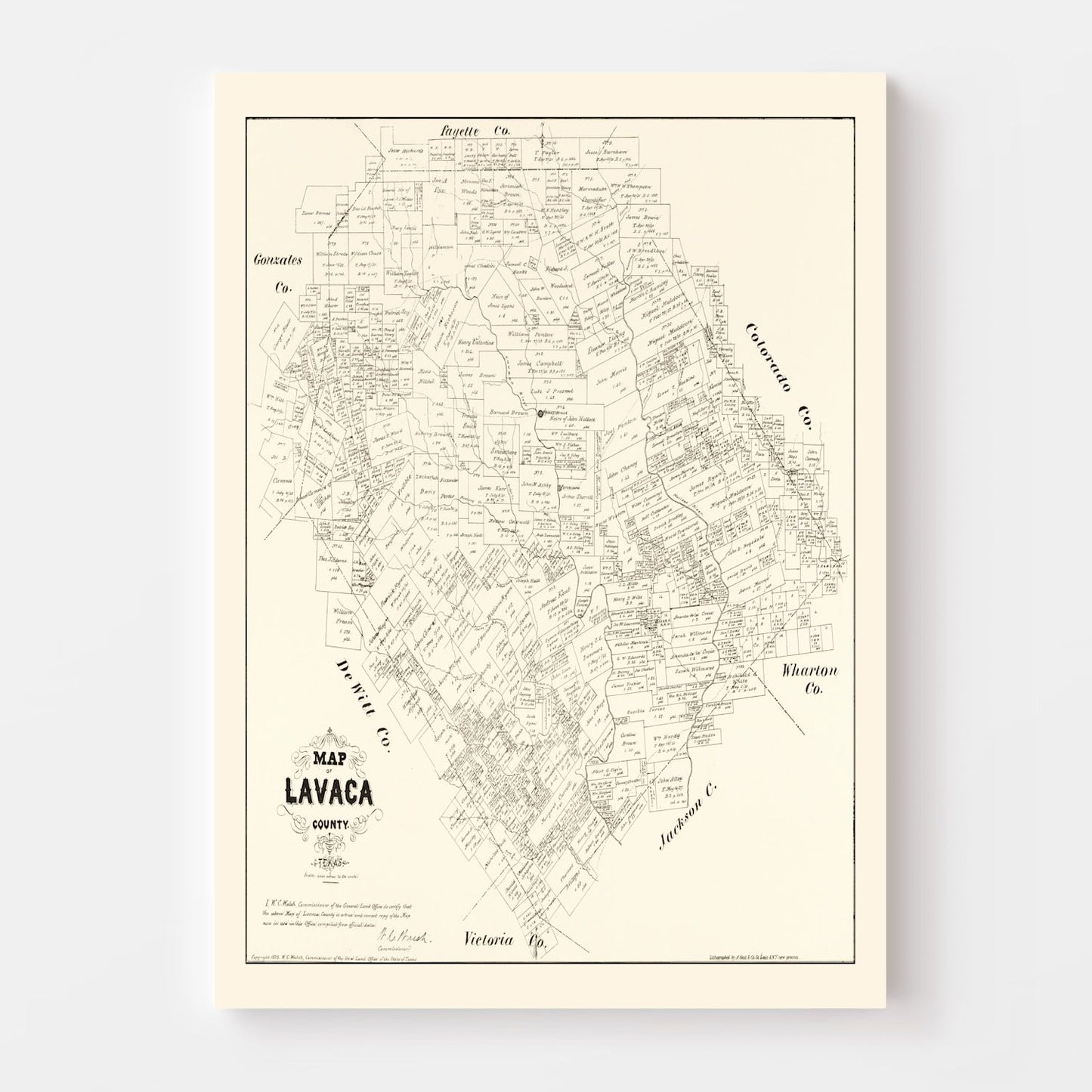 Vintage Map of Lavaca County, Texas, 1879