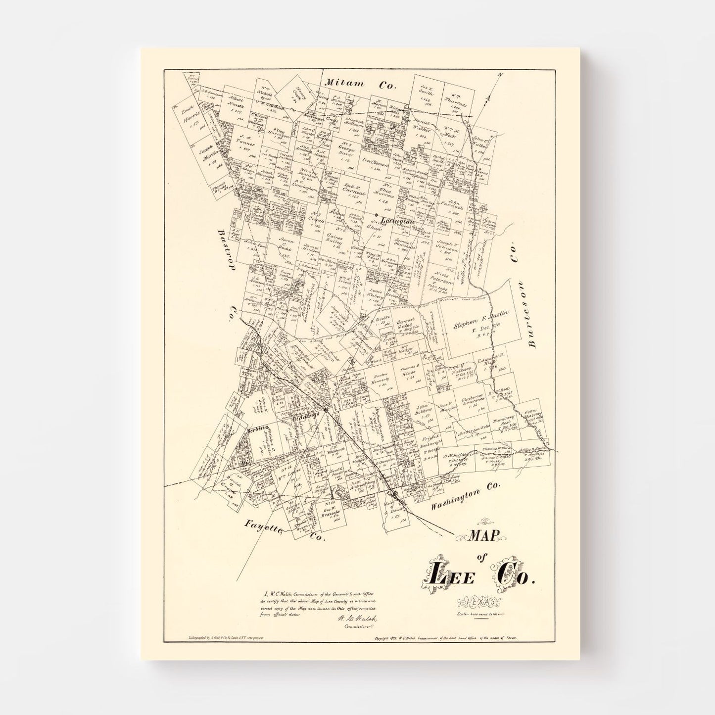 Vintage Map of Lee County, Texas, 1879