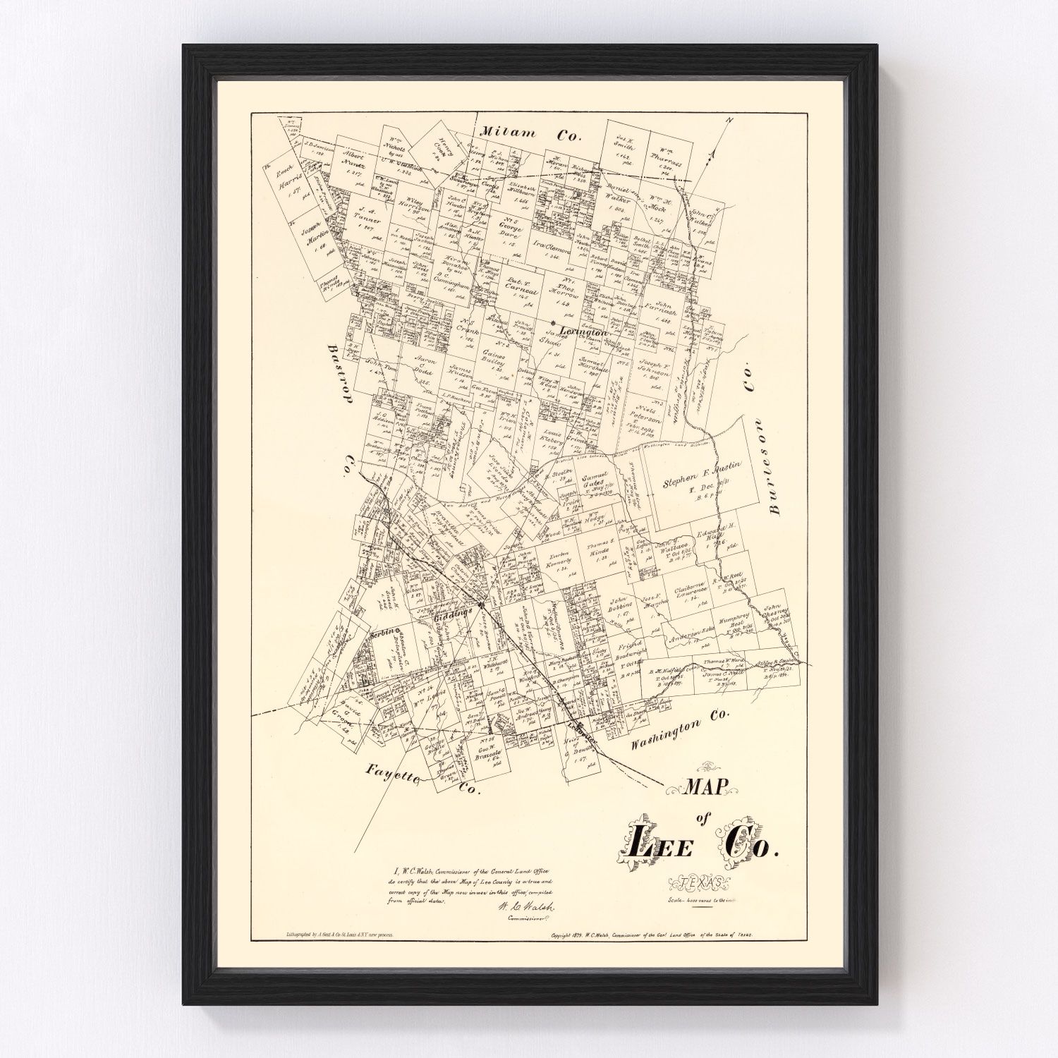 Vintage map of Lee County, Texas, 1879