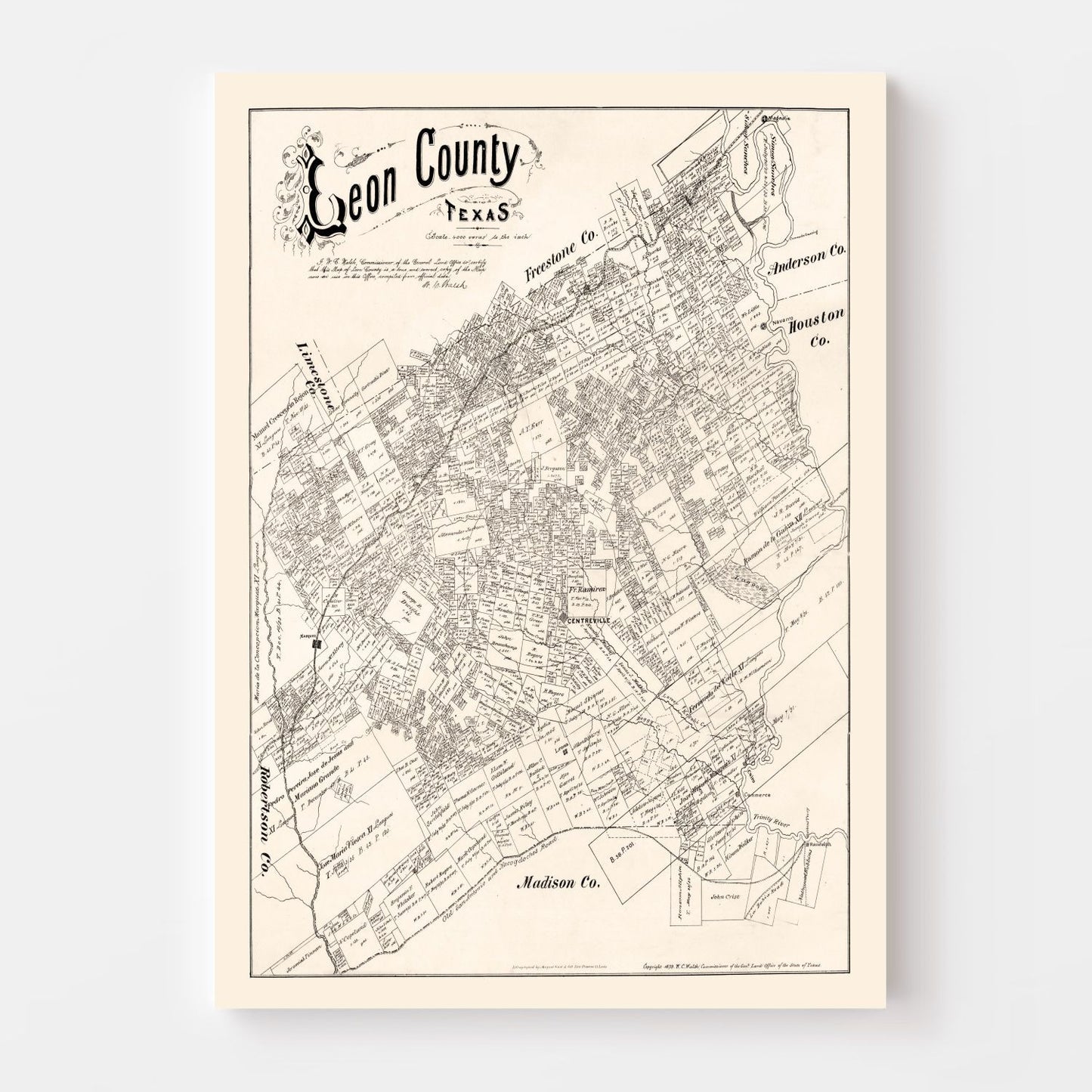 Vintage Map of Leon County, Texas, 1879