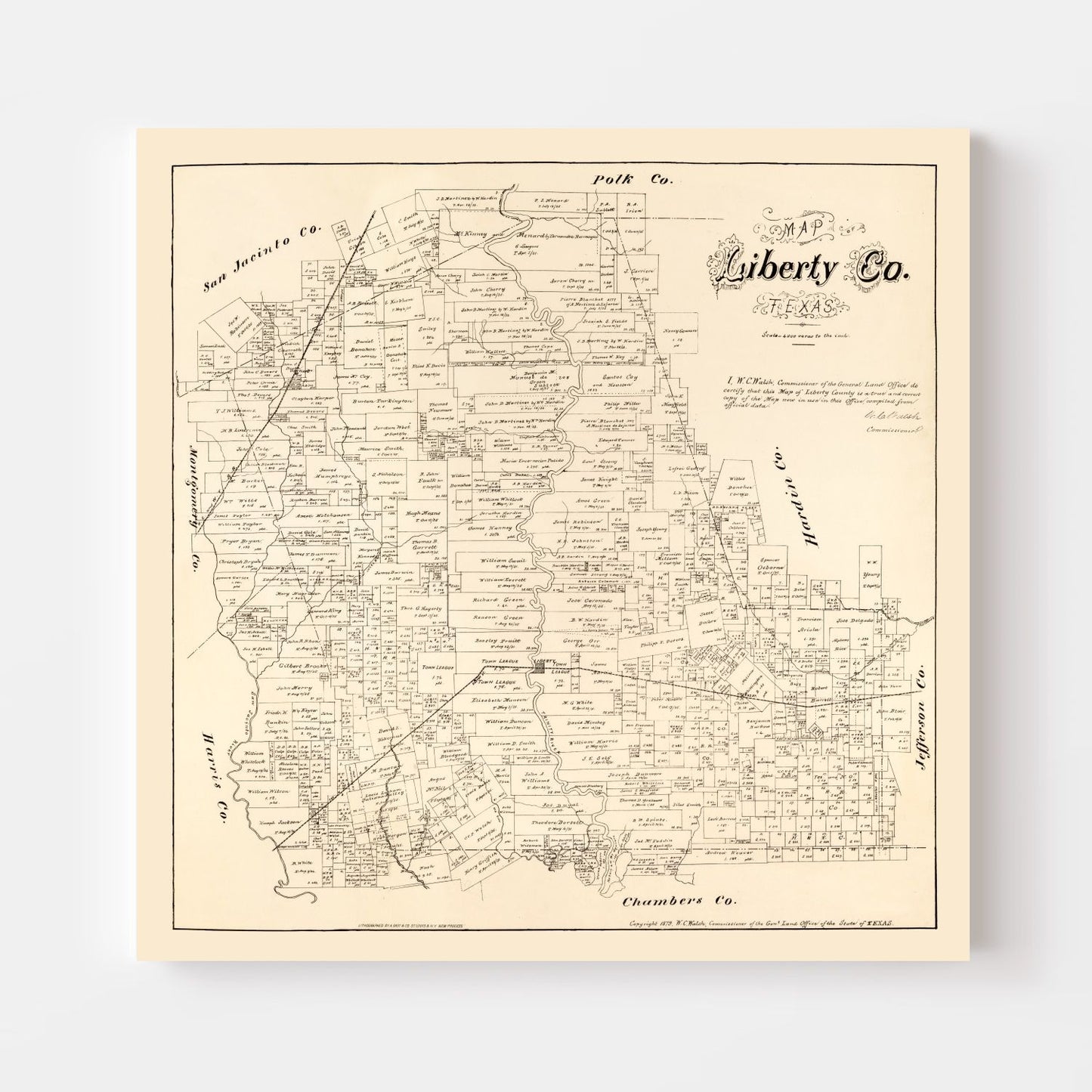 Vintage Map of Liberty County, Texas, 1879