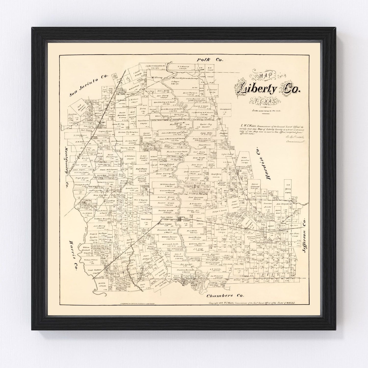 Vintage map of Liberty County, Texas, 1879