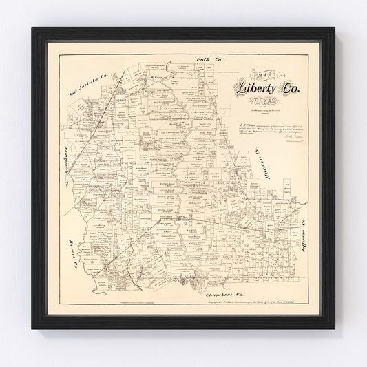 Vintage map of Liberty County, Texas, 1879