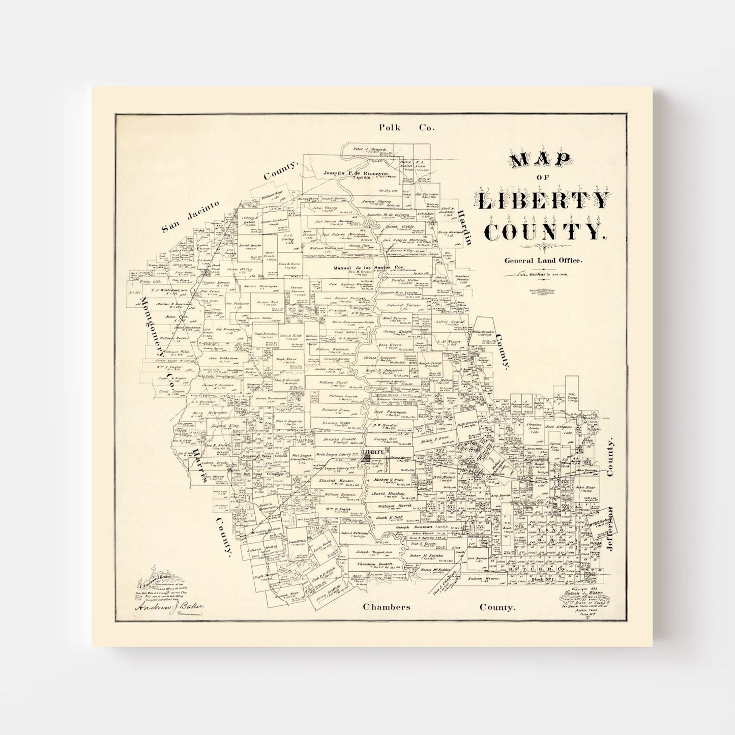 Vintage Map of Liberty County, Texas, 1895